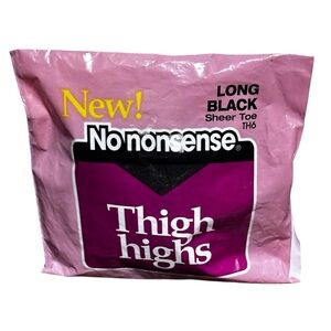 No Nonsense Long Black Thigh High Pantyhose Sheer Toe Vintage